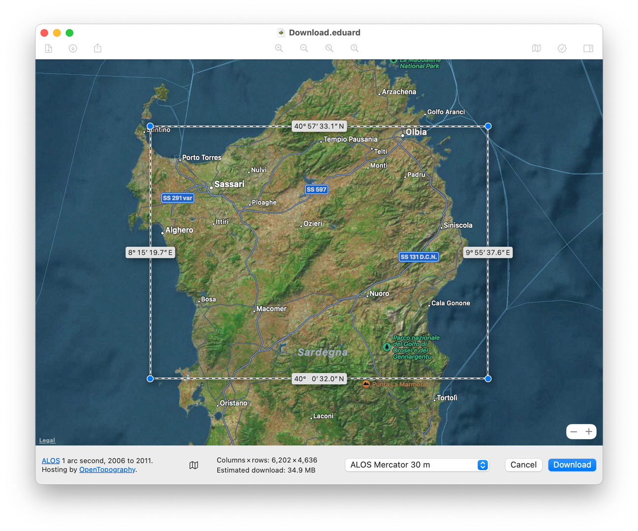 Elevation data download with Eduard